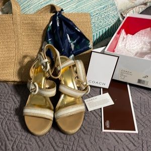 Coach wedges tan white strappy heels only.